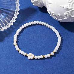 Flower Natural Shell & Glass Beaded Stretch Bracelet&nbsp;BJEW-JB10184-02