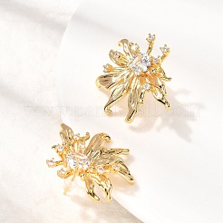 Flower Brass Micro Pave Cubic Zirconia Stud Earrings&nbsp;EJEW-B148-08B-G