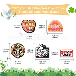 20Pcs 5 Styles Stop War Love Peace Themen Silicone Focal Beads&nbsp;SIL-CJ0002-11