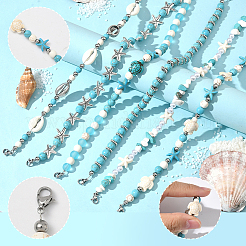 6Pcs 6 Styles Synthetic Turquoise Beads Baseball Cap Chain&nbsp;HJEW-SC0002-33