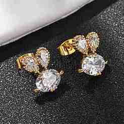 Brass Pave Cubic Zirconia Stud Earrings&nbsp;KK-CBA8EB2-13G