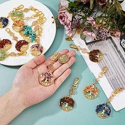 14Pcs 7 Colors Chakra Natural & Synthetic Gemstone Chips Beads & Alloy Tree of Life Pendant Decorations&nbsp;HJEW-FH00151