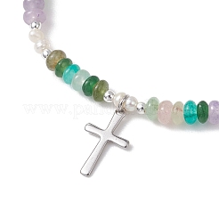 Cross 304 Stainless Steel Charm Bracelets&nbsp;BJEW-JB13112-01