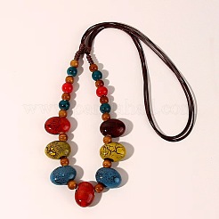 Ethnic Style Oval Porcelain Beaded Bib Necklaces with Imitation Leather Cord&nbsp;FS-WGD6870-02