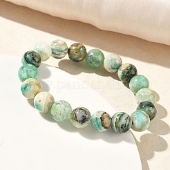 Natural Green Line Jasper Round Beaded Stretch Bracelets for Women&nbsp;BJEW-F535-02C