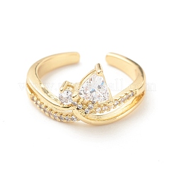 Clear Cubic Zirconia Teardrop Open Cuff Ring&nbsp;RJEW-P204-06G