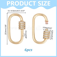 6Pcs Brass Micro Pave Clear Cubic Zirconia Screw Carabiner Lock Charms&nbsp;KK-HY0004-30