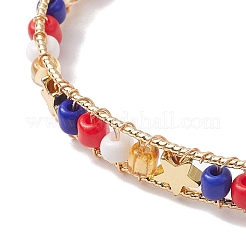Star Brass Cuff Bangles with Glass Seed Beaded&nbsp;BJEW-MZ00053