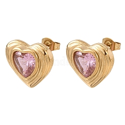 304 Stainless Steel Pave Cubic Zirconia Stud Earrings&nbsp;EJEW-D364-02A-G