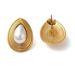 304 Stainless Steel & Plastic Pearls Hoop Earrings for Women&nbsp;EJEW-S236-02G