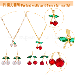 Cubic Zirconia & Alloy Enamel Cherry Pendant Necklaces & Dangle Earrings&nbsp;SJEW-FI0001-22