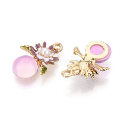 Rack Plating Alloy Enamel and ABS Imitation Pearl and Glass Pendants&nbsp;ENAM-T091-67M