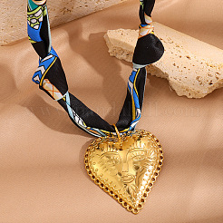 304 Stainless Steel Embossed Human Face Heart Pendant Scarf Necklaces for Women&nbsp;WGB9B2C-01