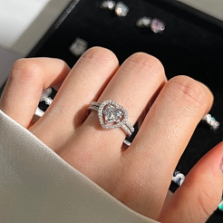 Anti-Tarnish Rhodium Plated 925 Sterling Silver Double Rings Set&nbsp;RJEW-Z040-17P-B
