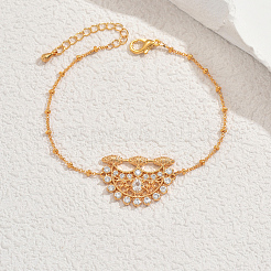 Brass Micro Pave Clear Cubic Zirconia Flower Link Bracelets&nbsp;NB2954