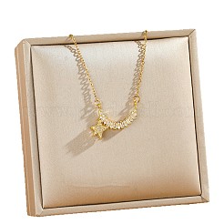 Brass Pave Clear Cubic Zirconia Star Pendant 304 Stainless Steel Cable Chain Necklaces for Women&nbsp;WG83E37-01