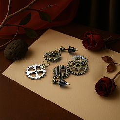 2 Pairs Alloy Toothed Wheel Dangle Stud Earrings&nbsp;EJEW-HY0001-19B