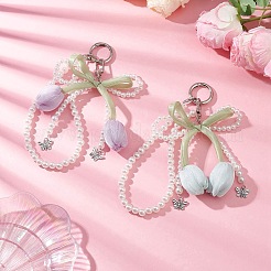 2Pcs 2 Colors Cloth Double-head Tulip & Alloy Pendant Decorations&nbsp;HJEW-JM04394