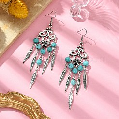 Synthetic Turquoise Beaded Chandelier Earrings&nbsp;EJEW-JE05371-02