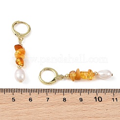 Natural Lavender Amethyst & Natural South Red Agate & Natural White Moonstone & Natural Amber & Natural Apatite Chip & Brass Hoop Earrings&nbsp;EJEW-JE07220