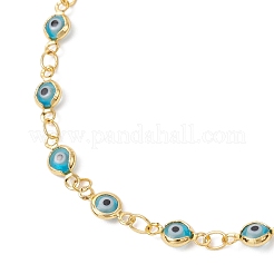 Handmade Evil Eye Lampwork Brass Link Chain Anklets for Women&nbsp;AJEW-AN00715-03