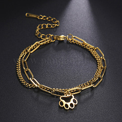 304 Stainless Steel Paperclip Chain & Curb Chain Double Layer Bracelets&nbsp;FS-WG1E90A-02