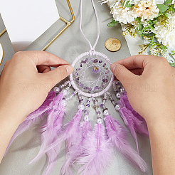 1Pc Natural Gemstone Chips Woven Net/Web with Feather Hanging Ornaments&nbsp;AJEW-CN0005-48B