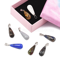 DIY Natural & Synthetic Gemstone Teardrop Pendant & Waxed Cord Pendant Necklace Making Kits&nbsp;DIY-FS0008-48