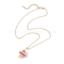 4Pcs 4 Colors Natural Spiral Shell & Electroplated Glass Faceted Rondelle Beaded Ice Cream Pendant Brass Cable Chain Necklaces&nbsp;NJEW-TA00213