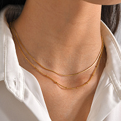 304 Stainless Steel Double-Layer Necklace&nbsp;LS-NJEW-Q321-01G