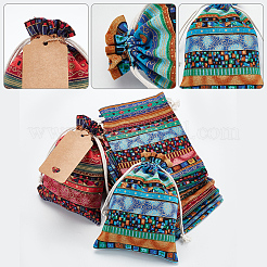 24Pcs 4 Colors Bohemian Rectangle Geometric Print Linenette Drawstring Bags&nbsp;ABAG-NB0001-88B