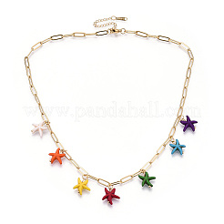 Starfish 304 Stainless Steel & Synthetic Turquoise Pendant Necklaces&nbsp;NJEW-N063-02G