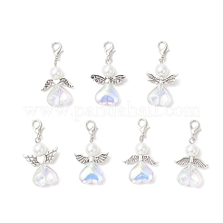 Heart Angel Glass & Glass Pearl Pendant Decorations&nbsp;HJEW-JM03593