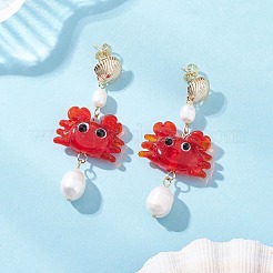 Crab Handmade Lampwork Dangle Stud Earrings&nbsp;EJEW-TA00761