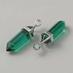 Glass Double Terminal Pointed Pendants&nbsp;LS-G-WH0016-40D