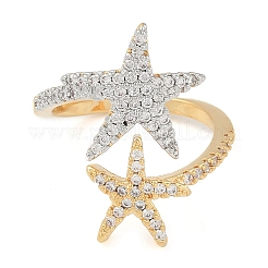Starfish Brass Micro Pave Clear Cubic Zirconia Cuff Ring&nbsp;RJEW-Q819-25G