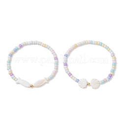 2Pcs Fish & Shell Shape Natural White Shell Stretch Bracelets&nbsp;BJEW-JB13277