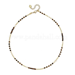 Natural Tiger Eye Faceted Round & Round Electroplate Synthetic Non-magnetic Hematite & Natural Pearl Beaded Necklaces&nbsp;NJEW-JN06549-01