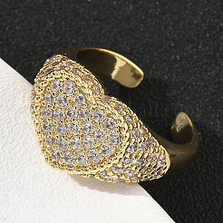 Heart Brass Micro Pave Cubic Zirconia Cuff Rings for Women&nbsp;RJEW-A069-11G-01