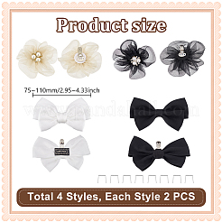 8Pcs 4 Styles Flower & Bowknot Polyester Shoe Buckle Clips&nbsp;HJEW-GA00032