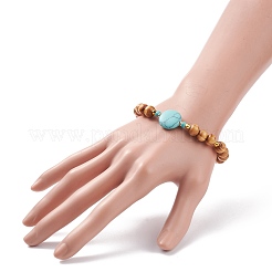 Natural Wood Stretch Bracelet with Gemstone Beads&nbsp;BJEW-JB08217