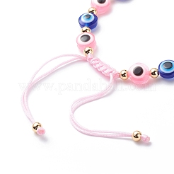 Evil Eye Resin Bead & Starfish Alloy Rhinestone Braided Beaded Bracelets for Girl Women&nbsp;BJEW-JB08740-05