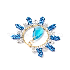Glass Seed Beaded Flat Round Pendants&nbsp;PALLOY-MZ00570-01