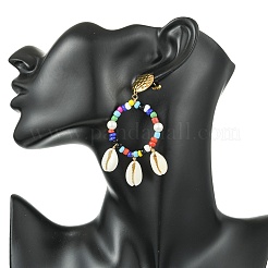 304 Stainless Steel & Natural Cowrie Shell Dangle Stud Earrings for Women&nbsp;EJEW-JE07231