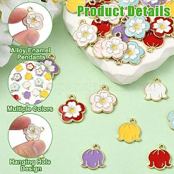 45Pcs 9 Colors Alloy Enamel Flower Charms&nbsp;ENAM-CJ0007-51