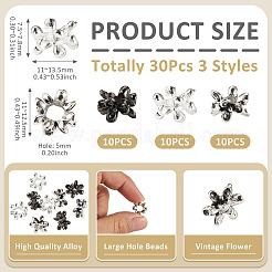 30Pcs 3 Styles Flower Tibetan Style Alloy European Beads&nbsp;FIND-TA0010-83