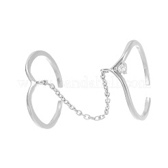 925 Sterling Silver with Cubic Zirconia Open Cuff Double Rings for Women&nbsp;FS-WGE2F5D-01