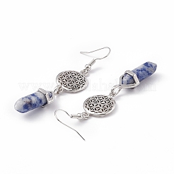 Gemstone Bullet with Flower Dangle Earrings&nbsp;EJEW-I276-03P
