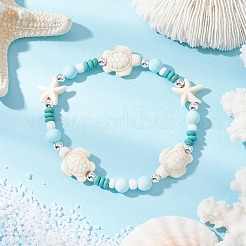 3Pcs Dyed Synthetic Turquoise & Natural Howlite Beads Bracelets for Women&nbsp;BJEW-JB11794