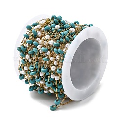 Handmade 304 Stainless Steel & Synthetic Turquoise Beaded Chains&nbsp;CHS-L031-05G